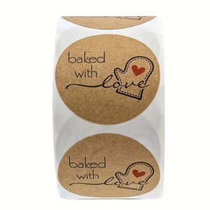 NEW 500 Stickers Baked with Love Kraft Paper Oven Mitt Stickers - Brown
